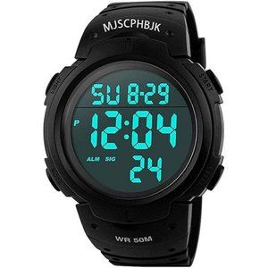 Mens Digital Sports Watch, Waterproof LED Screen Large Face Military Watches